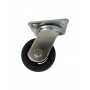 Medium duty welded swivel bracket with solid black pressed rubber tread mould on cast iron centre wheel