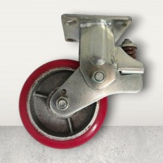 Medium duty shock absorbing welded steel fixed bracket with heavy duty polyurethane mould on cast iron centre wheel