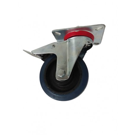 Industrial duty pressed steel swivel, total brake bracket with elastic rubber wheel