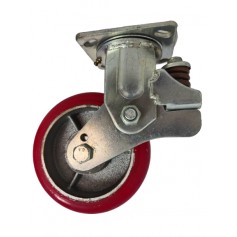Medium duty shock absorbing welded steel swivel bracket with heavy duty polyurethane mould on cast iron centre wheel