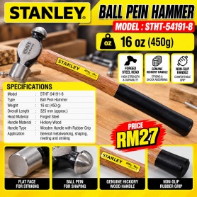 STANLEY 1602 WOOD HANDLE BALL PEIN HAMMER