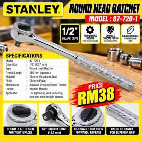 Stanley Hand Tools 87-720 1/2-Inch Round Head Quick Release Ratchet